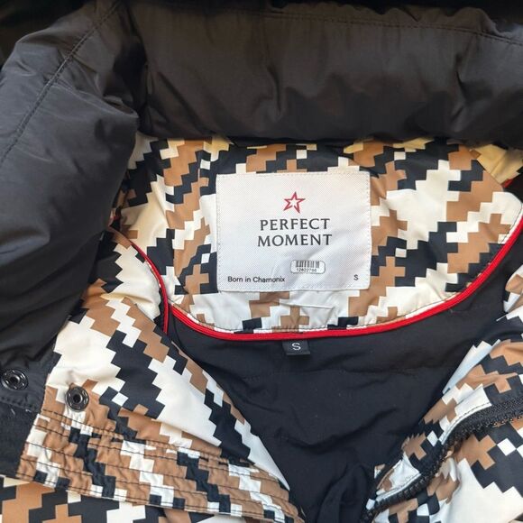 Perfect Moment Women's Houndstooth Ski Jacket Puffer - Camel, Black & White - Picture 9 of 12